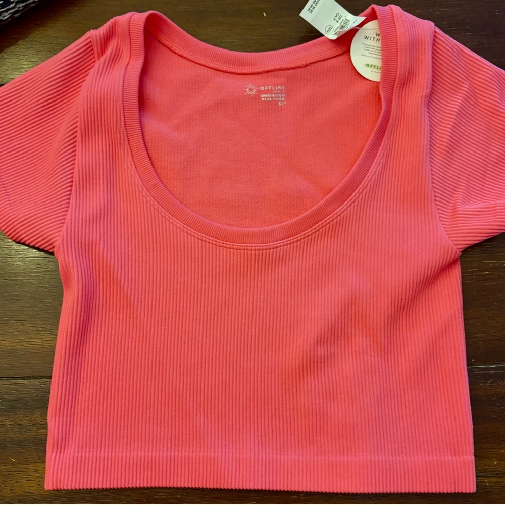Aerie Coral Ribbed Crop Top